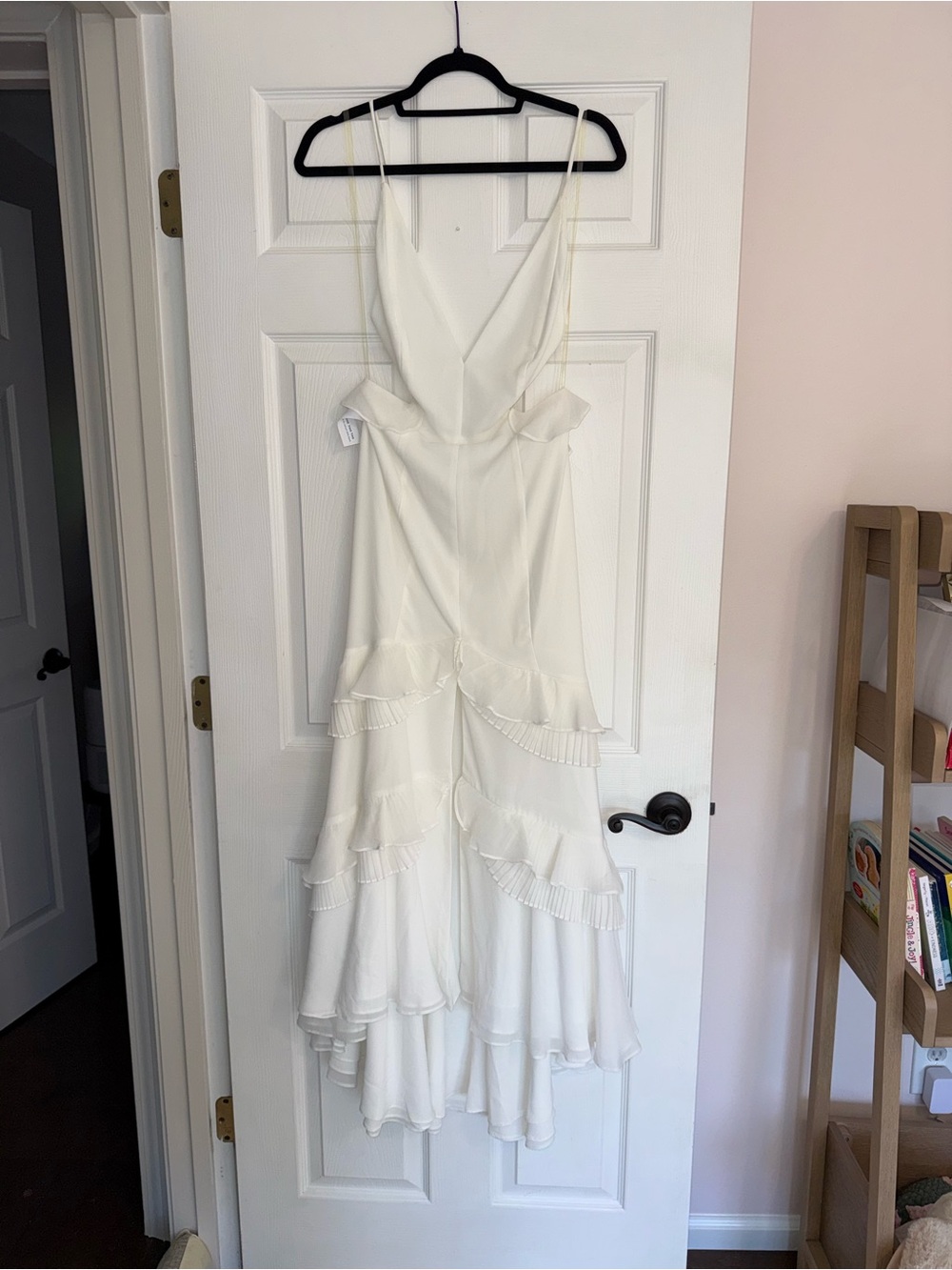 Fame and Partners Ivory Ruffled Backless Spaghetti Strap Dress